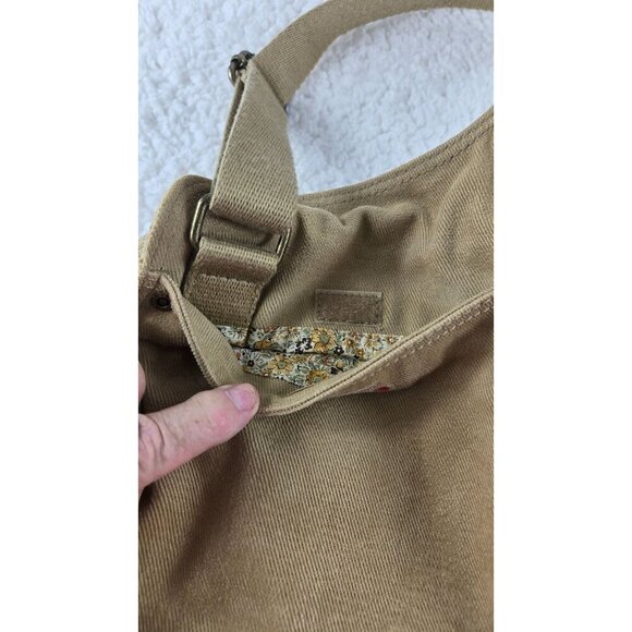 Vtg Fossil Khaki Corduroy Leather Trim Messenger Bag 8"x8" Safari Sac Crossbody - Picture 5 of 10